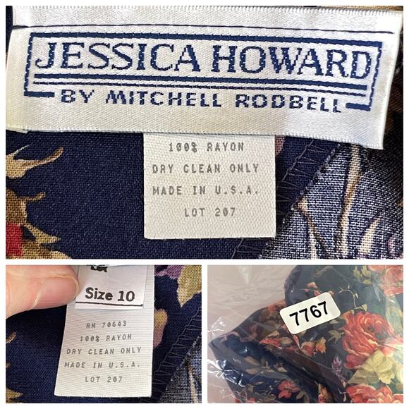 Jessica Howard VINTAGE Lace Inset Floral Midi Dress Sz 10 Navy Pink Purple Green - Picture 12 of 12